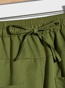 Manfinity Men Drawstring Waist Pocket Patched Trousers - Army Green - View 3