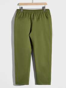 Manfinity Men Drawstring Waist Pocket Patched Trousers - Army Green - View 4