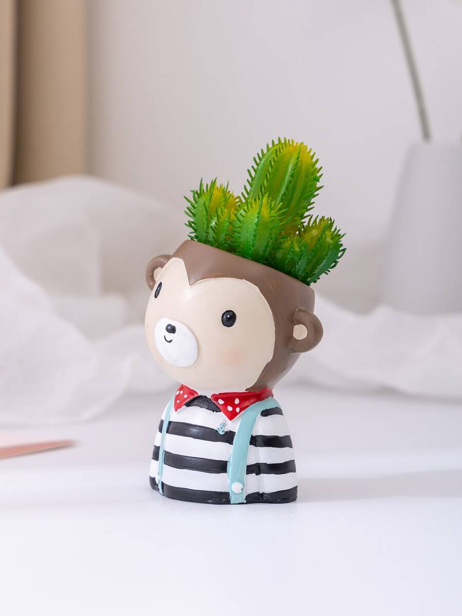 1 Chậu Hoa Polyresin, Dụng Cụ Trồng Hình Khỉ Hoạt Hình Dễ Thương Cho Gia Đình - Nhiều màu - Xem 1