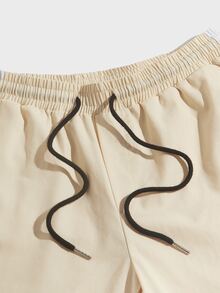 GENTILAND Men Letter Graphic Drawstring Waist Trousers - Beige - View 4