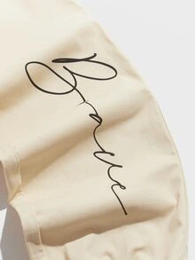 GENTILAND Men Letter Graphic Drawstring Waist Trousers - Beige - View 5