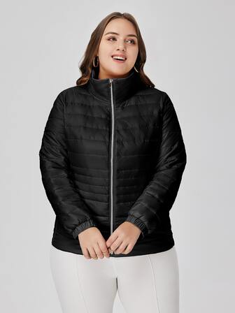 Plus Solid 拉链衬垫大衣