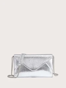 Mini Textured Flap Chain Envelope Bag Envelop Mini Crossbody Bag, PU Leather Solid Color Shoulder Bag, Perfect Sling Bag For Daily Use - Bạc - Xem 1