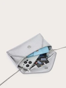 Mini Textured Flap Chain Envelope Bag Envelop Mini Crossbody Bag, PU Leather Solid Color Shoulder Bag, Perfect Sling Bag For Daily Use - Bạc - Xem 4