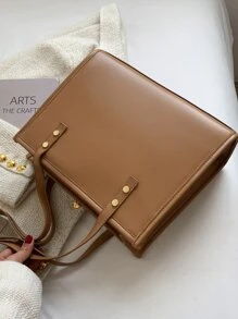 Geantă de umăr cu decor cu lanț cu imprimare cu litere - Kaki - Vizualizare 8