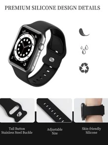 Silicone Watchband Compatible With Apple Watch - Black - View 6