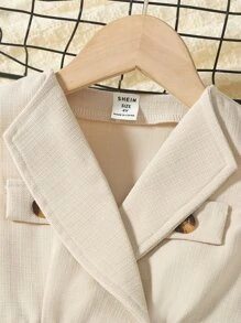 SHEIN 小女童翻蓋細節背心和短褲 - 卡其色 - 查看 3