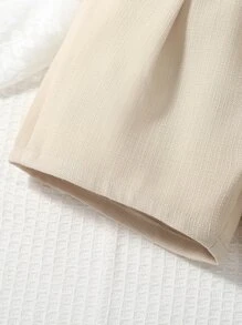SHEIN 小女童翻蓋細節背心和短褲 - 卡其色 - 查看 5