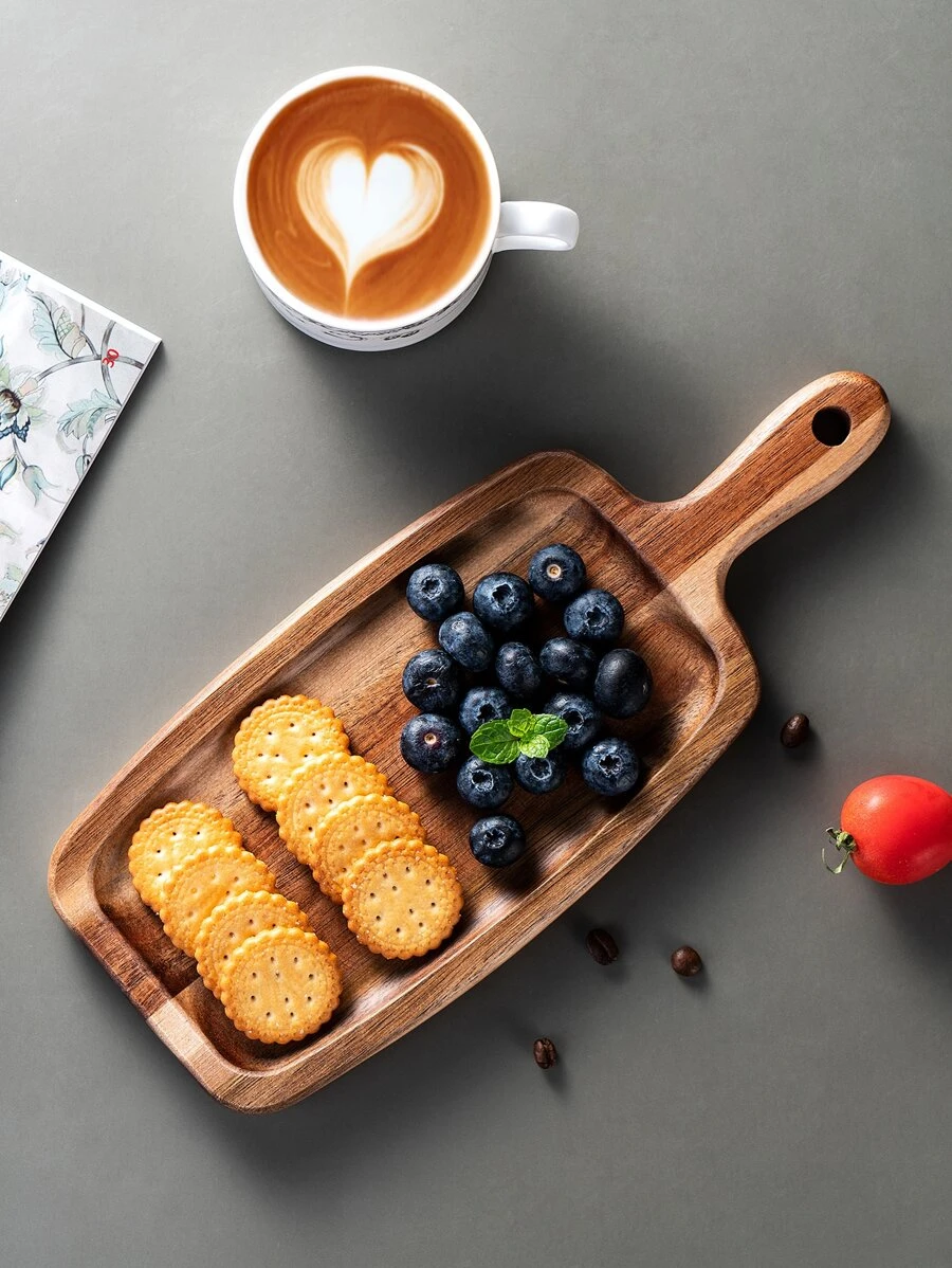 1pc Wooden Tray, Square Shaped Food Holder Plate, For Kitchen, Party And BBQ