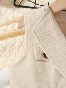 SHEIN 小女童翻蓋細節背心和短褲 - 卡其色 - 查看 6