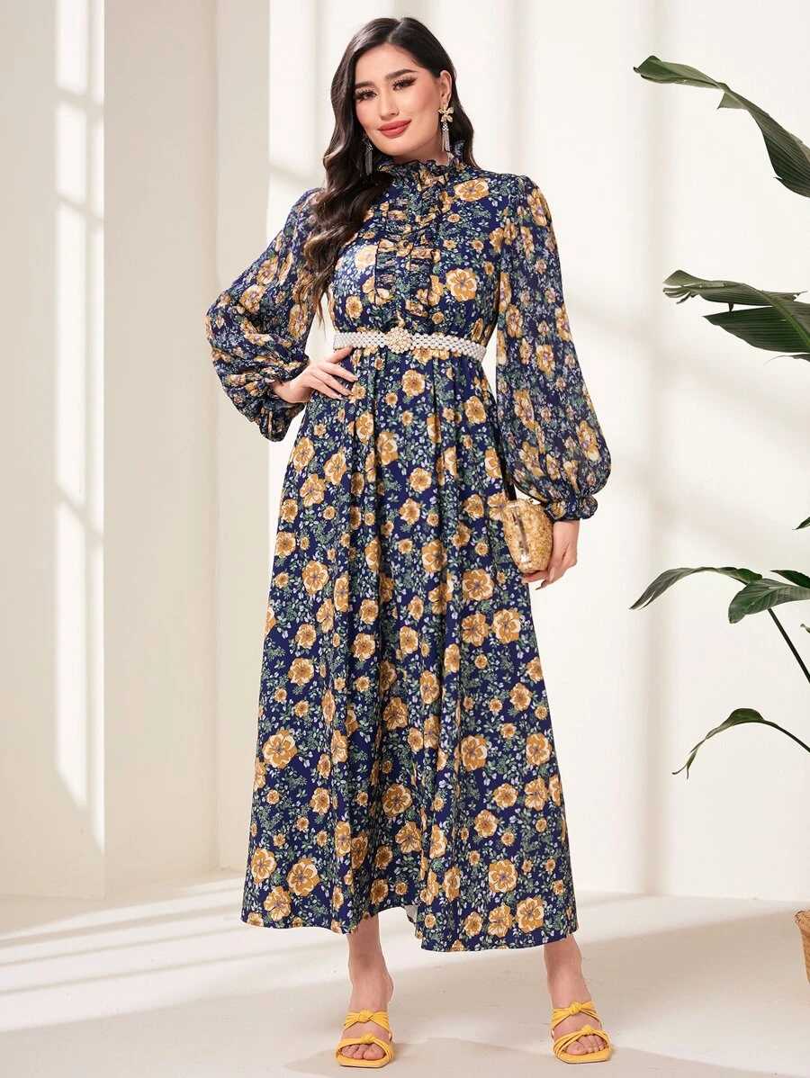 Modelyn 印花燈籠袖洋裝不附腰帶 - 彩色 - 查看 1