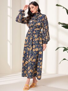 Modelyn 印花燈籠袖洋裝不附腰帶 - 彩色 - 查看 3