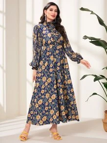 Modelyn 印花燈籠袖洋裝不附腰帶 - 彩色 - 查看 4