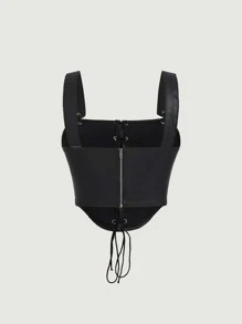 SHEIN ICON Plus Size Summer Cross Strap Tank Top, Women Sexy Top - Black - View 2