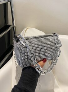 Túi xách trang trí đính đá Rhinestone nhẹ, thiết kế dây rút mini, túi trong suốt, túi ngọc trai, túi buổi tối, túi đựng đồ ăn tối, quyến rũ, thanh lịch, tinh tế, sang trọng, yên tĩnh, đính đá Rhinestone cho cô gái tiệc tùng, phụ nữ, cô dâu, hoàn hảo cho tiệc tùng, tiệc tối/tiệc tùng, váy dự tiệc Giáng sinh, túi đính đá Rhinestone quyến rũ - Bạc - Xem 1