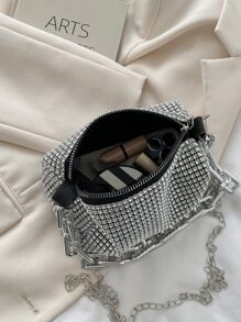 Túi xách trang trí đính đá Rhinestone nhẹ, thiết kế dây rút mini, túi trong suốt, túi ngọc trai, túi buổi tối, túi đựng đồ ăn tối, quyến rũ, thanh lịch, tinh tế, sang trọng, yên tĩnh, đính đá Rhinestone cho cô gái tiệc tùng, phụ nữ, cô dâu, hoàn hảo cho tiệc tùng, tiệc tối/tiệc tùng, váy dự tiệc Giáng sinh, túi đính đá Rhinestone quyến rũ - Bạc - Xem 5