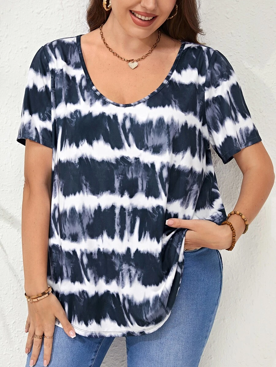 EMERY ROSE 夏季扎染圆领 T 恤 - 藍白色 - 查看 1