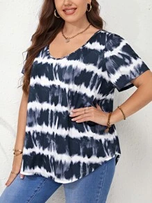 EMERY ROSE 夏季扎染圆领 T 恤 - 藍白色 - 查看 3