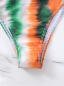 水洗印花露背三角型夏季沙灘比基尼套裝，搭配和服 - 彩色 - 查看 4