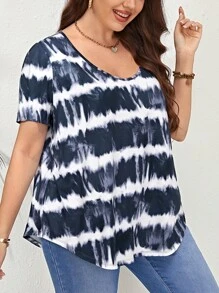 EMERY ROSE 夏季扎染圆领 T 恤 - 藍白色 - 查看 5