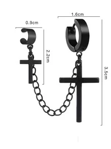 Nooxian Fashionable And Popular 1pc Men Cross Decor Earring Stainless Steel For Jewelry Gift And For A Stylish Look - Black - View 3