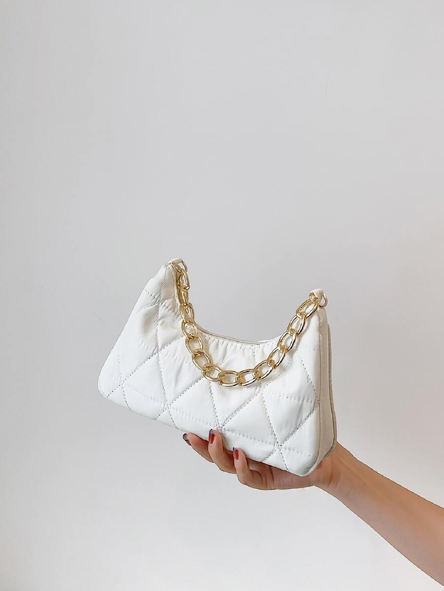 絎縫圖案鏈條法棍包 - 米色 - 查看 1