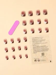 24pcs Short Oval Colorblock Fake Nail & 1pc Nail File & 1sheet Nail Tape - Multicolor - View 2