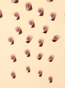 24pcs Short Oval Colorblock Fake Nail & 1pc Nail File & 1sheet Nail Tape - Multicolor - View 5