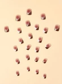 24pcs Short Oval Colorblock Fake Nail & 1pc Nail File & 1sheet Nail Tape - Multicolor - View 6