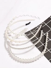 4pcs Faux Pearl & Rhinestone Decor Headband - Multicolor - View 4