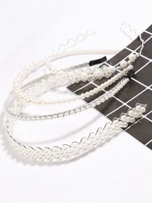 4pcs Faux Pearl & Rhinestone Decor Headband - Multicolor - View 5