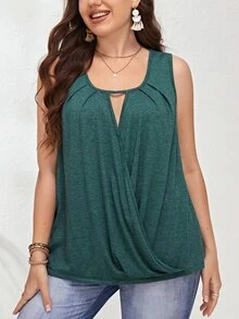 EMERY ROSE Plus Cut Out Front Tank Top - Dark Green - View 3