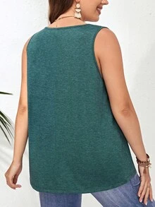 EMERY ROSE Plus Cut Out Front Tank Top - Dark Green - View 2