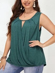 EMERY ROSE Plus Cut Out Front Tank Top - Dark Green - View 4