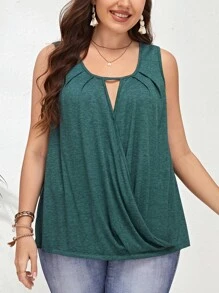 EMERY ROSE Plus Cut Out Front Tank Top - Dark Green - View 5