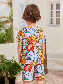 SHEIN 兒童卡通圖形短袖t恤和短褲 - 彩色 - 查看 2