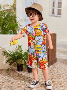 SHEIN 兒童卡通圖形短袖t恤和短褲 - 彩色 - 查看 5