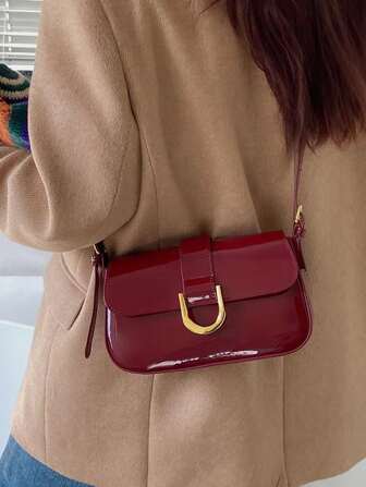 Minimalist Flap Square Bag Solid Color Square Shoulder Bag, All-Match Flap Underarm Wallet For Women, Minimalist Armpit Bag