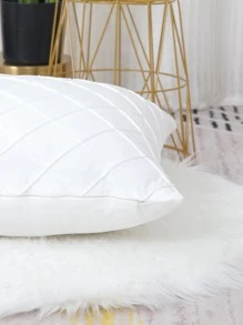 1pc White Cushion Cover, Fabric Pintuck Decorative Throw Pillow Case For Home - White - View 4