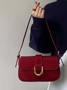 Minimalist Flap Square Bag Solid Color Square Shoulder Bag, All-Match Flap Underarm Wallet For Women, Minimalist Armpit Bag