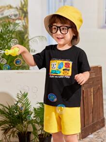 SHEIN 小男童卡通和字母圖案T恤和短褲