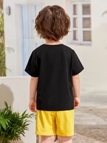 SHEIN 小男童卡通和字母圖案T恤和短褲