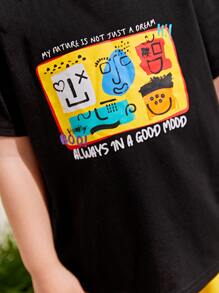 SHEIN 小男童卡通和字母圖案T恤和短褲