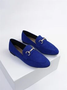 秋冬时尚平底乐福鞋女式仿麂皮金属装饰平底鞋