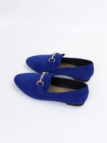 秋冬时尚平底乐福鞋女式仿麂皮金属装饰平底鞋