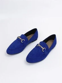 秋冬时尚平底乐福鞋女式仿麂皮金属装饰平底鞋