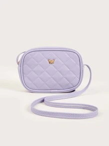 A Girl's Purple Pu Quilted Plaid Fashionable Square Crossbody Bag For Daily Use - Purple - View 2