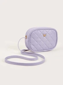 A Girl's Purple Pu Quilted Plaid Fashionable Square Crossbody Bag For Daily Use - Purple - View 3