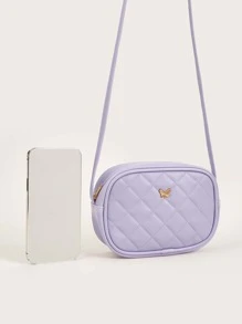 A Girl's Purple Pu Quilted Plaid Fashionable Square Crossbody Bag For Daily Use - Purple - View 6