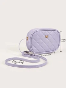 A Girl's Purple Pu Quilted Plaid Fashionable Square Crossbody Bag For Daily Use - Purple - View 4